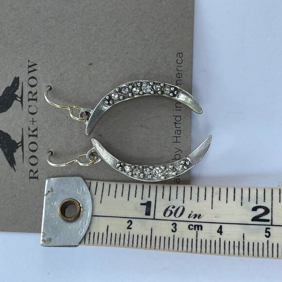 Rook+Crow by Patricia Locke Crescent Moon Earrings silver tone  Rhinestones - Picture 2 of 6